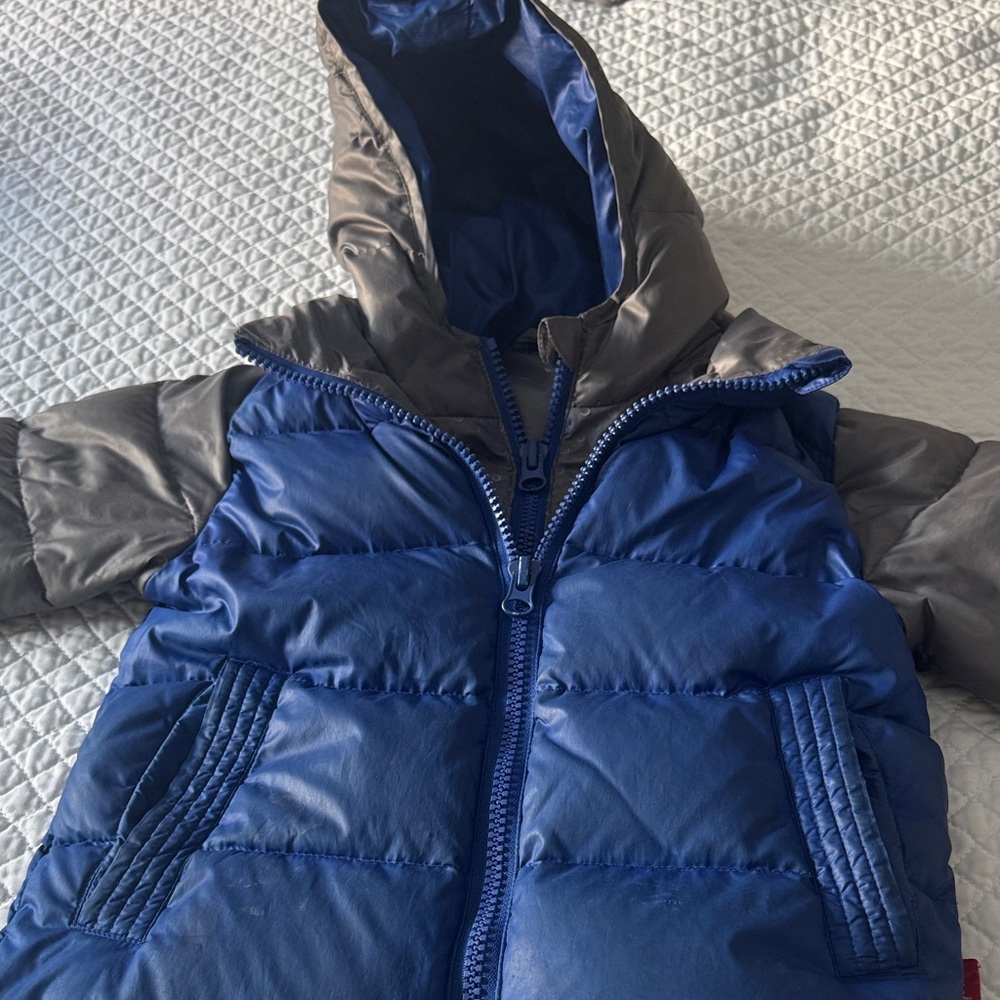 One Kid Road Coat Blue and Gray down Hooded Jacket - Picture 6 of 7